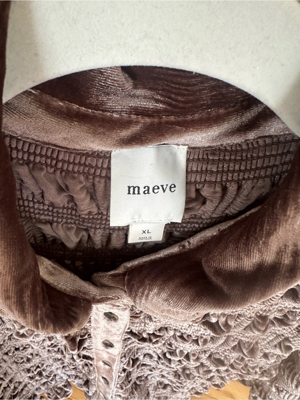 Maeve Textured Brown Velvet Button-Front Shirt - Picture 4 of 10